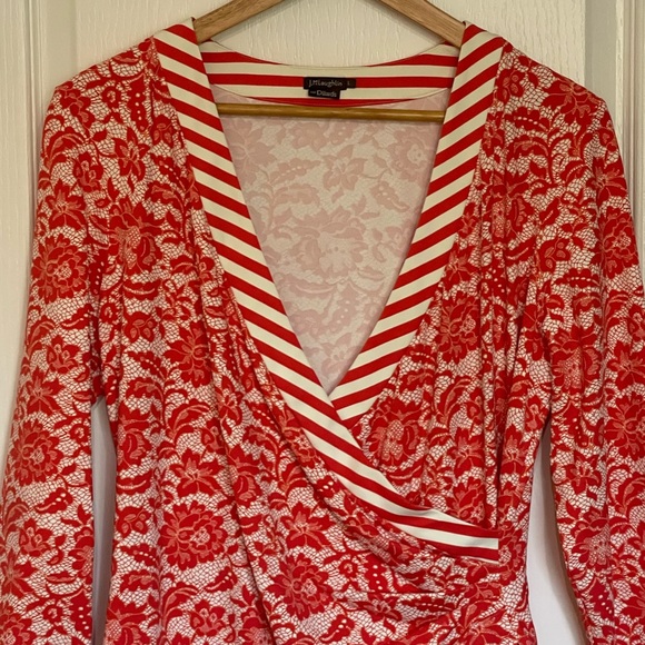 J Mclaughlin Blythe Catalina Cloth Faux Wrap Dress Preppy 3/4 Sleeve Floral Lrg - Picture 3 of 7